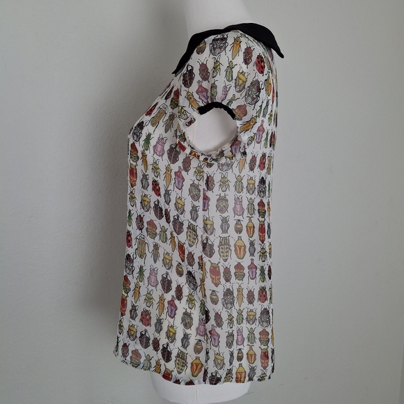 Zara Sheer Beetle Bug Peter Pan Collar Shortsleeve Blouse - Picture 4 of 10